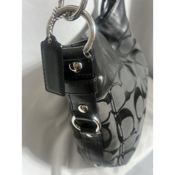 Coach Signature Shoulder Bag-Black and Dark Gray - Picture 7 of 15